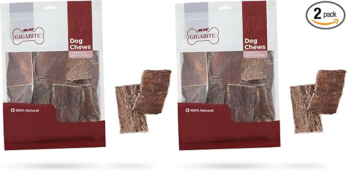 GigaBite Beef Esophagus Dog Treats - Natural Gullet Sticks for Dogs, High Protein Single Ingredient Dog Chews, Rawhide Free Dental Dog Treats for All Dog Breeds - Strips Taffy, 1 Pound (Pack of 2)