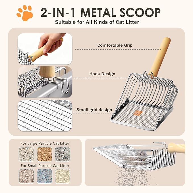 Stainless Steel Litter Box, 17.4'' x 13.5'' x 8.5'' Metal Kitty Litter Box for Small Cats Kitten High Sided Litter Boxs with Scoop Open Top Low Entry Easy to Clean Non-Sticky Anti-Leakage