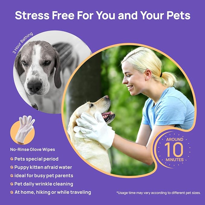 HICC PET Dog Wipes Cleaning Deodorizing Glove Wipes for Dogs, Cats & Horses, Vet Recommended Hypoallergenic Hydrating & Nourishing Pet Wipes for Eyes, Ears, Butt & Paws, No-Rinse, 6pcs Coconut Scent