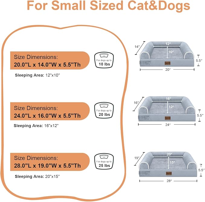 Small Dog Bed Orthopedic Washable: Beds Bolster Small Sized Dogs Cats Bed Egg Crate Foam Couch Sofa Waterproof with Removable Cover