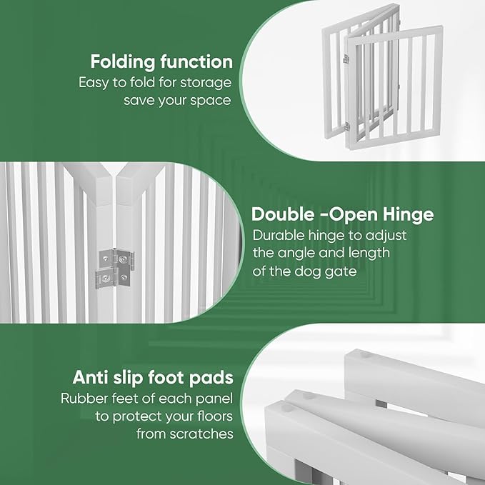 Dog Gate, Freestanding Dog Gates for Doorways, Foldable Dog Gate Indoor, Pet Gates for Doorways Bedroom, Puppy Gate with Metal Support Feet, Room Divider 6 Panels (White)