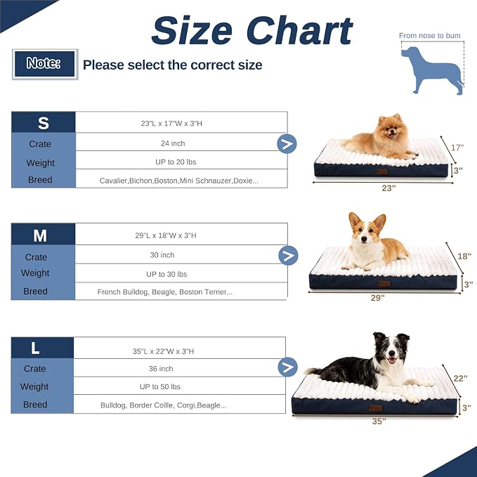 Orthopedic Dog Bed for Medium Breeds Up to 30 Lbs, High-Density Egg Crate Foam, Plush Surface, Machine Washable Removable Cover, Non-Slip Bottom, Blue 29"X18"X3"