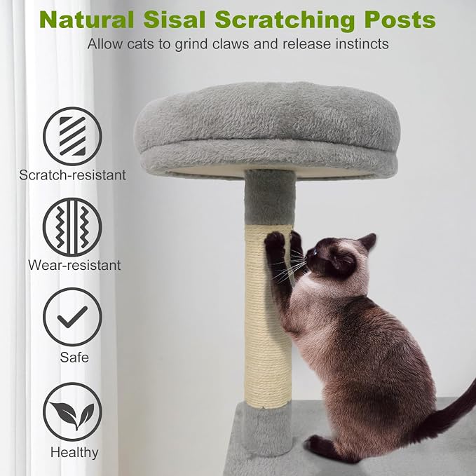 Tangkula Cat Tree Tower, 48 Inch Multi-Level Cat Tower with Large Condo, Sisal Scratching Post, Padded Top Perch, Tunnel, Hanging Ball, 3 Jumping Platforms for Indoor Cats (Light Gray)