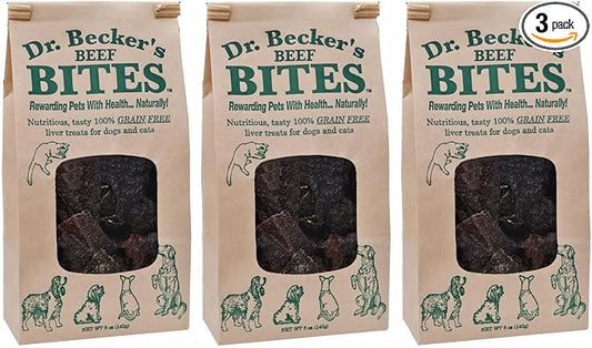 Dr. Becker's Original Beef Bites | Grain Free Liver Training Treats for Dogs & Cats, 5 oz (Pack of 3)