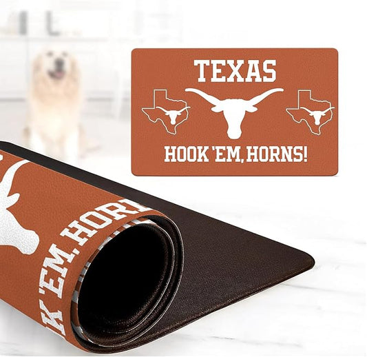 Texas Longhorns Officially Licensed Food and Water Mat for Dogs and Cats | 18" x 29" | Non-Slip | Water-Proof