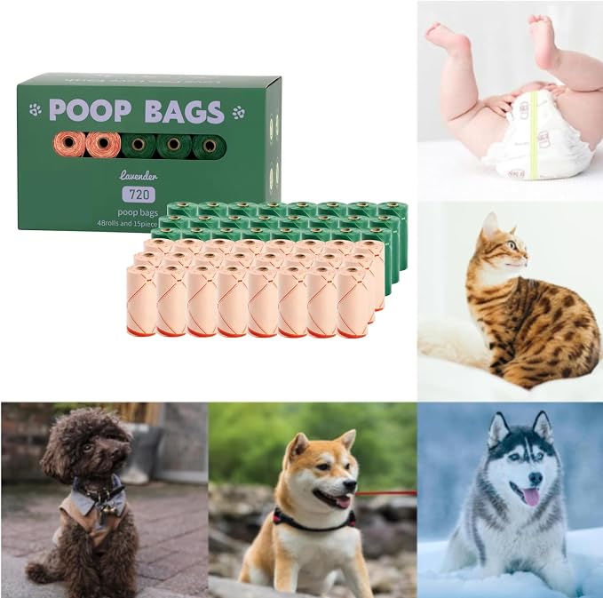 720 Count Compostable Lavender Scented Dog Poop Bags | Biodegradable, Extra Thick, Leak-Proof & Eco-Friendly | Free Dispenser Included | Vet-Approved for Dogs and Cats.