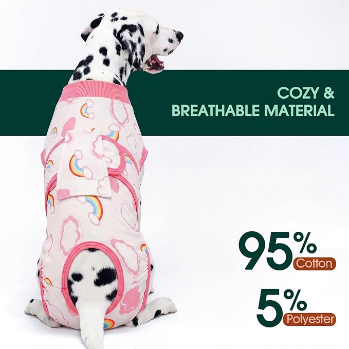 Kuoser Dog Surgery Recovery Suit, Soft Breathable Dog Recovery Suit for Female Spay Male Nueuter, Anti Licking Puppy Onesie Pet Surgical Suit for Dogs Abdominal Wounds Skin Disease, Rainbow XL