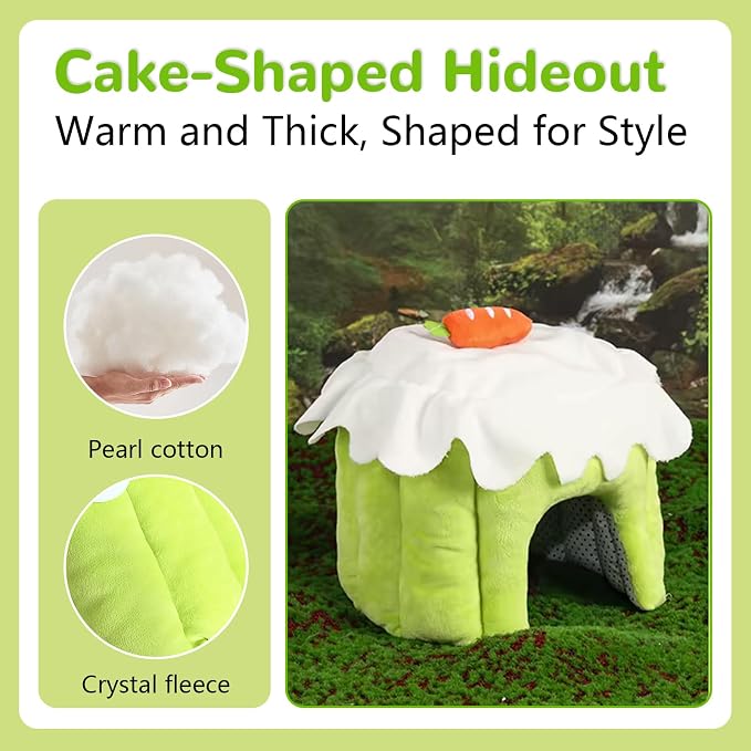 Guinea Pig Hideout, Warm Bunny House, Washable Winter Dwarf Rabbit Bed for Hamster, Chinchilla, Hedgehog,Ferret & Other Small Animals (Green-M)