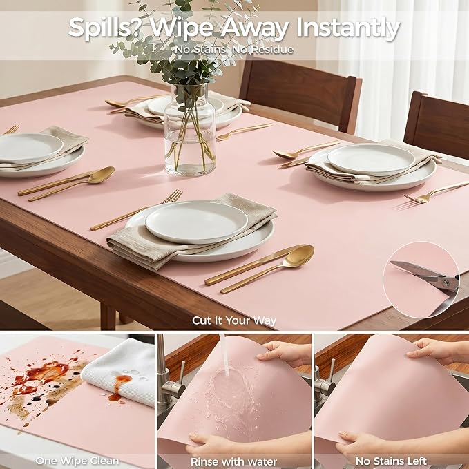 Extra Large Silicone Mat for Countertop & Table with Gift Tube Packaging, Thickened Non-Slip Heat Resistant Table Protector, Cuttable Waterproof Kitchen Prep & Kids Craft Mat