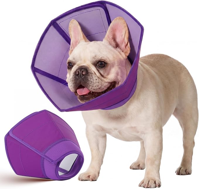 Allroaring Soft Dog Cone Collar Post Surgery Recovery,Waterproof Dogs Elizabethan Collar for Spay & Neuter Cones of Shame with Comfy Neck Padded Adjustable Cone to Stop Licking for Small Dog S Purple