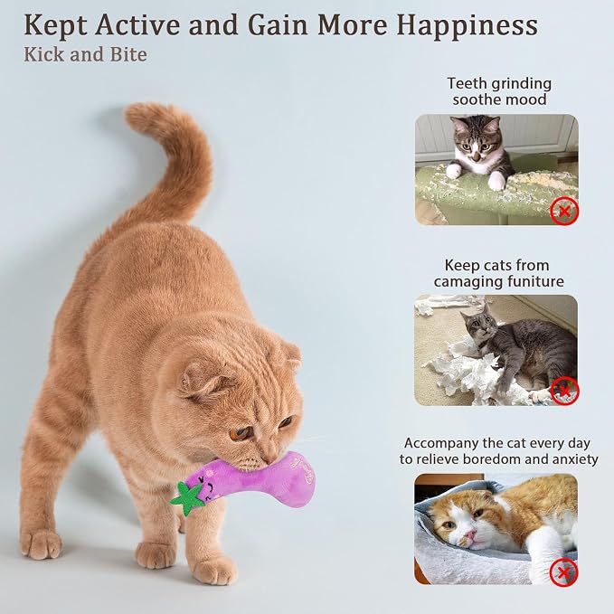 ETEKYER Cat Toys for Indoor Cats, Refillable Catnip Crinkle Kitten Toy, Carrot Pillow, Cat Nip Kitty Teeth Cleaning Toy