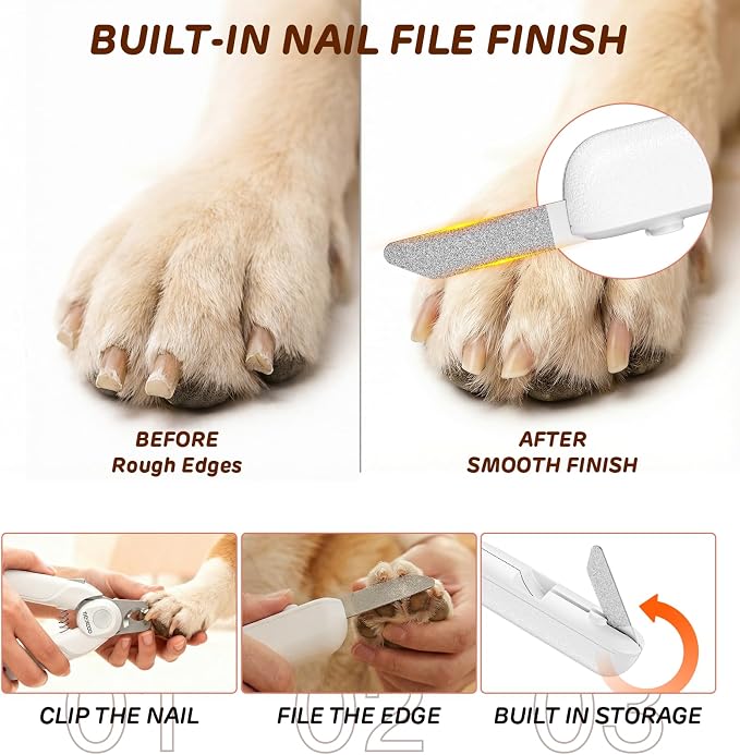 Dog Nail Clippers & Cat Nail Clipper, Pet Nail Trimmer with 2 LED Lights,Safety Side Lock, Nail File and Anti-Slip Handles, Dog Nail Grinder Quiet for Large Medium and Small Dogs & Cats