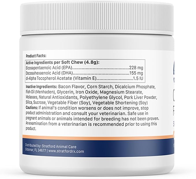 Stratford Pharmaceuticals EZ Chew Omega 3 Fatty Acid Soft Chew Max Strength - Dog Omega 3 Supplement - Soft Chew Treats with Fish Oil for Dogs - Small and Medium Dogs - 60 Soft Chews