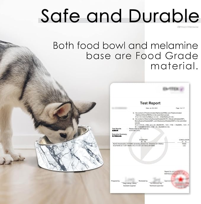 SUPER DESIGN Mess Free 15 Degree Slanted Bowl for Dogs and Cats, Tilted Angle Bulldog Bowl Pet Feeder, Non-Skid & Non-Spill, Easier to Reach Food M/1.5 Cup Marble