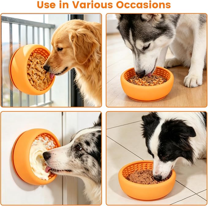 Dog Slow Feeder Licking Bowl,Freezeable Anxiety Relief Treat Dispenser, Non-Slip Anti-chocking Pet Dish,Entertainment Interactive Puzzle Toy for Mediuml Large Breed, BPA Free Silicone Dishwasher Safe
