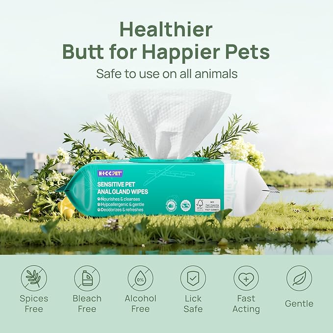 HICC PET Dog Wipes Cleaning Deodorizing 400 Counts, Vet-Trusted Anal Gland Wipes – Helps Stop Butt Scooting, Paw Licking & Eliminates Fishy Odor, Hypoallergenic Pet Grooming Wipes for Paws and Butt