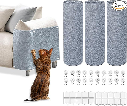 3PCS Cat Scratch Mat, 39.4"x11.9" DIY Trimmable Self-Adhesive Cat Scratching Mat, Couch Protector from Cats Claw, Indoor Furniture Protector for Cats Scratching (Light Gray)