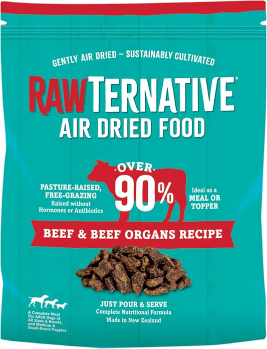 RawTernative Air-Dried Dog Food, High Protein, Over 90% Real Beef & Beef Organs + New Zealand Green Mussels, Complete Meal or Topper, Grain Free, Gluten Free, Non GMO, (5 lb Bag)