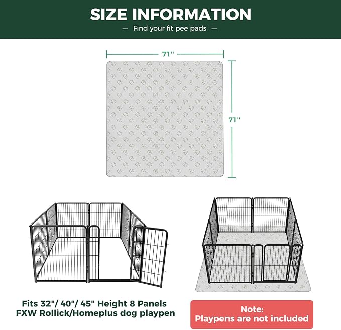 FXW Washable Pee Pads for Dogs, Puppy Pads with Super Absorbent, Specifically Designed for FXW Rollick/Homeplus 32/40/45inch 8 Panels Dog Playpen, 71" Square, Khaki, 2 Packs