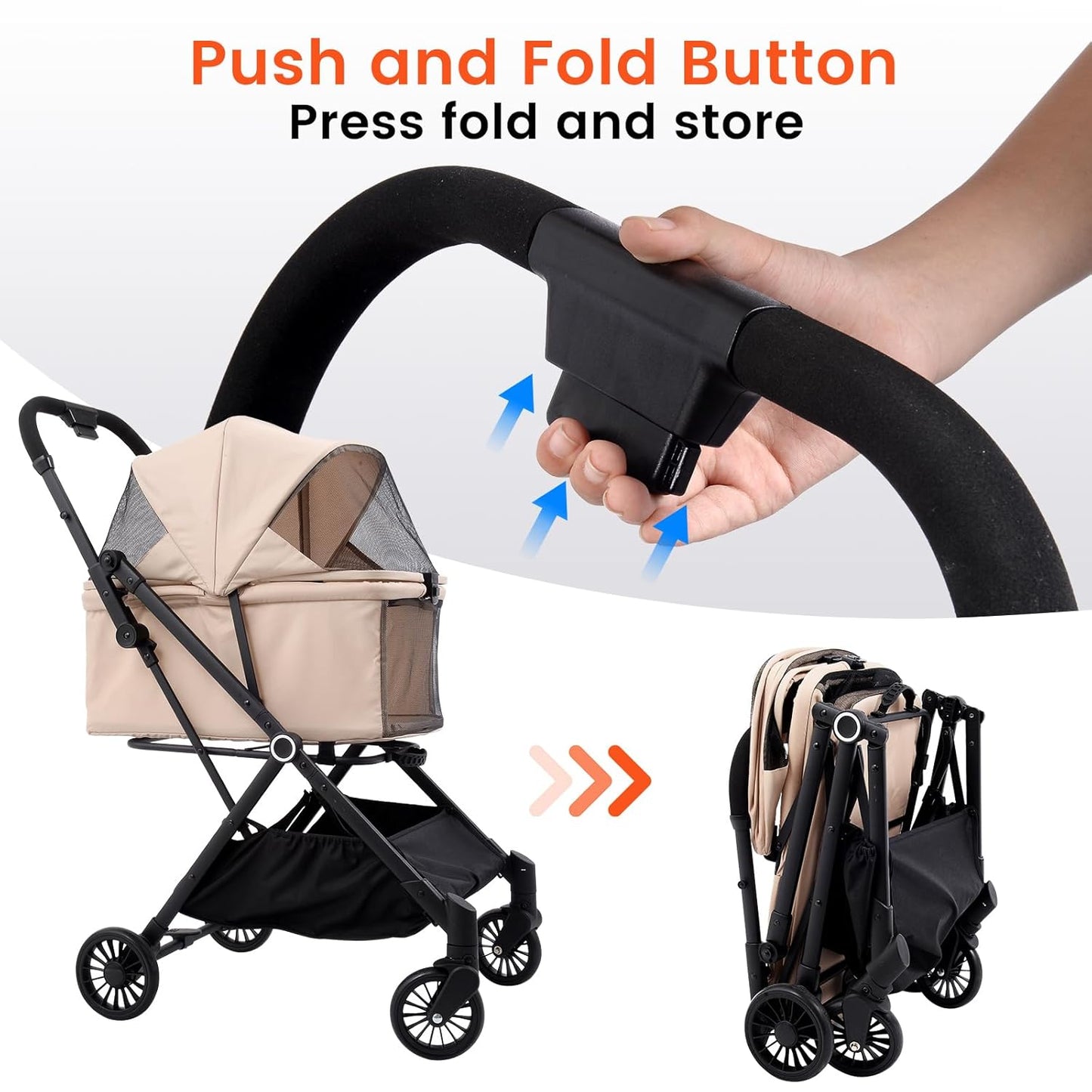 Foldable Dog Stroller - Lightweight Pet Stroller with One-Step Folding, No Assembly Required for Walking, Travel & Shopping, Perfect for Small Dogs, Senior Pets & Cats