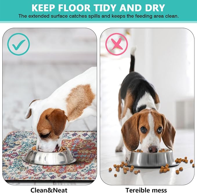 Pet Feeding Mat for Floors Cat Food Mat Waterproof Dog Food Mat and Water Absorbent Quick Dry Non Slip Mat for Cat Bowls