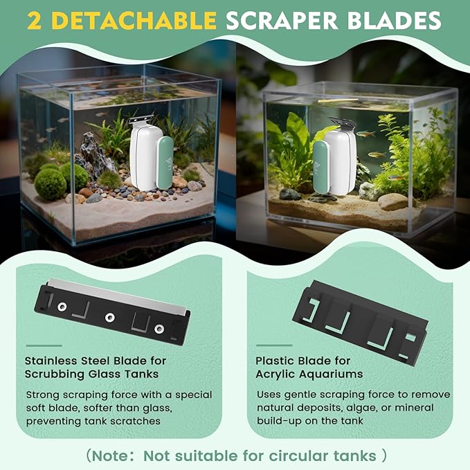 AQQA Aquarium Magnet Glass Cleaner - Enhanced Magnetic Fish Tank Cleaner with 2 Types of Blades, Self-Floating Aquarium Glass Scrubber Algae Scrapers for up 0.32" Thick Glass/Acrylic Aquariums (S)