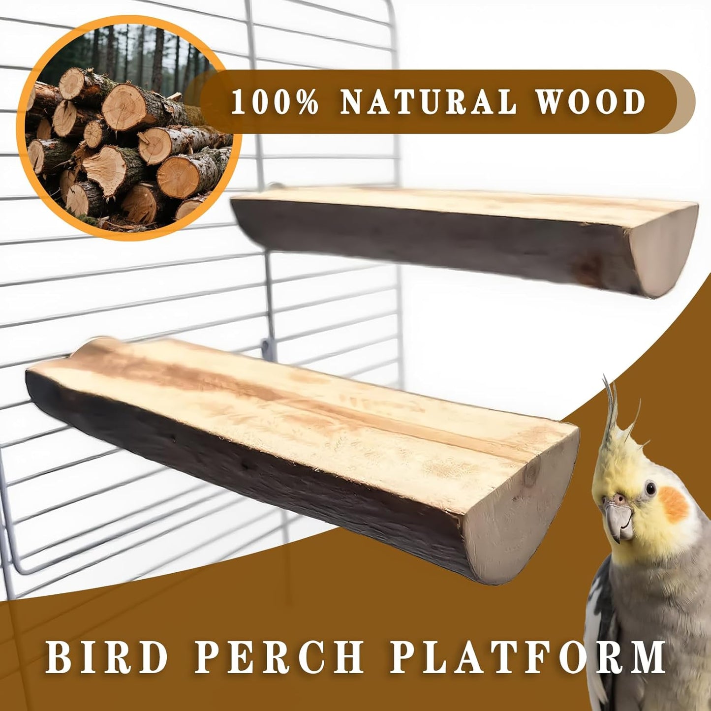 5Pcs Natural Wooden Bird Perch Set – Parrot Perch Toys, Wooden Perch Swing, Cage Accessories for Budgies, Cockatiels, Lovebirds, Finches, and Other Small to Medium Birds