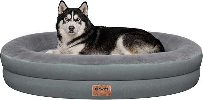 Orthopedic Dog Bed for Extra Large Dogs, XL Waterproof Dog Bed with Bolsters, Supportive Egg Crate Foam Pet Couch Bed with Removable Washable Cover & Non-Slip Bottom, Grey