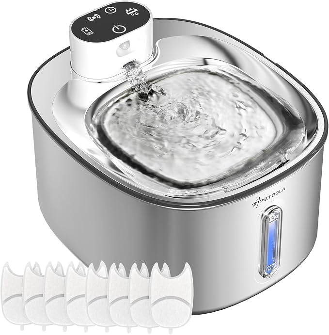 Stainless Steel Cat Water Fountain,152fl-oz/4.5L Wireless Cat Fountain,5000mAh Battery Operated Pet Water Fountain for Cats Dogs,Ultra Quiet