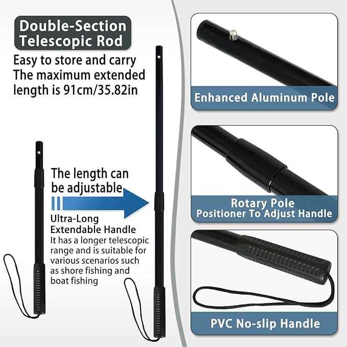 All Metal Telescoping Rubber Fishing Net with Handle Length: 59" Depth:19.7" Hoop: 26"x18" Large Silicone Fish Landing Net Pier/Kayak/Fishpond/Saltwater/Salmon Extendable Fishing Gear