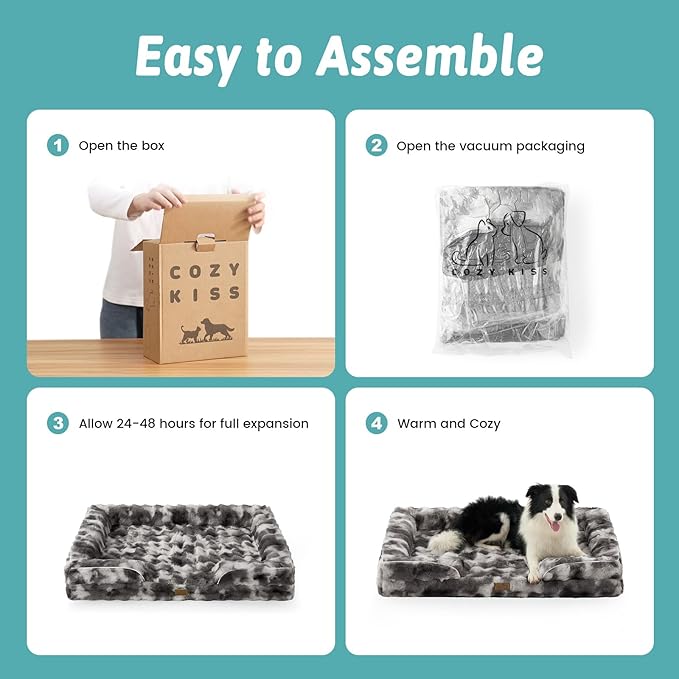 COZY KISS Orthopedic Dog Bed for Medium Small Size Dog, Soft and Warm Faux Fur Sofa for Pet Up to 40 lbs, Foam Bolster Anti-Slip Couch with Washable Removable Cover, M 30x20x6.5 inch, Tie Dye Grey