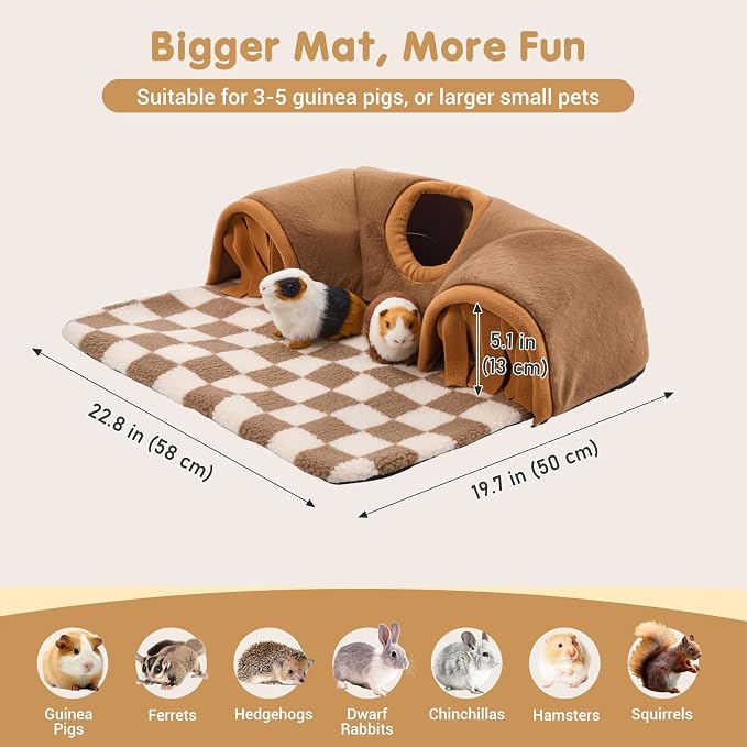 Avont Guinea Pig Hideout Tunnel, Large Hideaway Play Tube Toys Mat for Small Animal Dwarf Rabbits Bunny Chinchillas Hamsters Hedgehogs Ferrets Bearded Dragons and Rats -Brown
