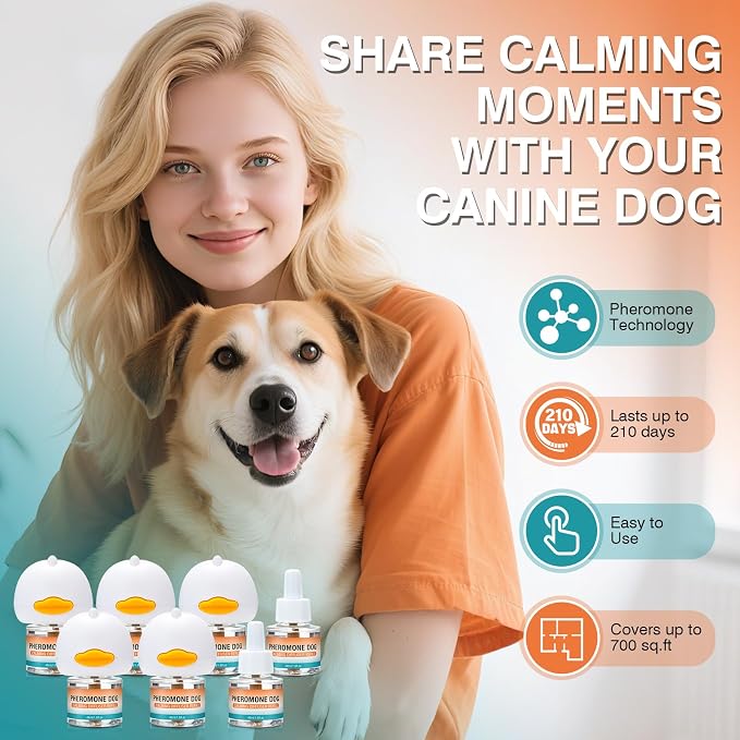 Dog Calming Pheromones Diffuser to Calm Pet 12 in 1 Advanced Kit Appeasing Pheromone for Anxiety Relief (5 Plug in+7 Pack 48ml Refill) Reduce Aggression Fighting Barking Stress (Tasteless)
