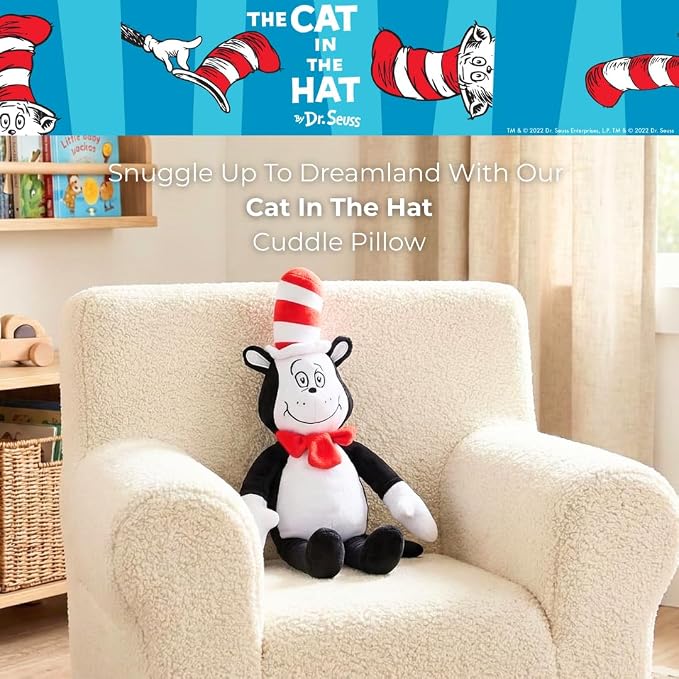 Dr Seuss Cat in The Hat Kids Bedding Super Soft Plush Cuddle Pillow Buddy, (Officially Licensed Product) By Franco