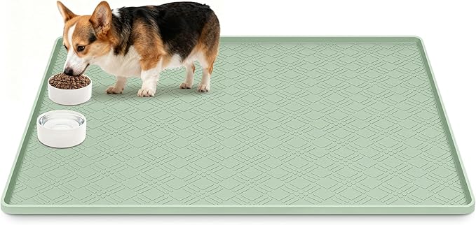 Dog Food Mat, 42" x29" Large Silicone Mat Dog Feeding Mat with Raised Edge Non-Slip Pet Feeding Mat for Food and Water Bowl, Easy to Clean, Floor Protection (Light Green)