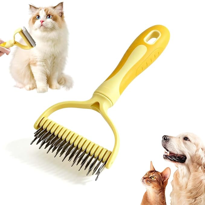 2026 Upgrade Double Sided Pet Grooming Brush, Dual Sided Pet Grooming Comb, Double Teeth, Silky Smooth, Convenient and Efficient for Dogs, Cats, Shedding, Bathing, and Daily Grooming (Yellow)