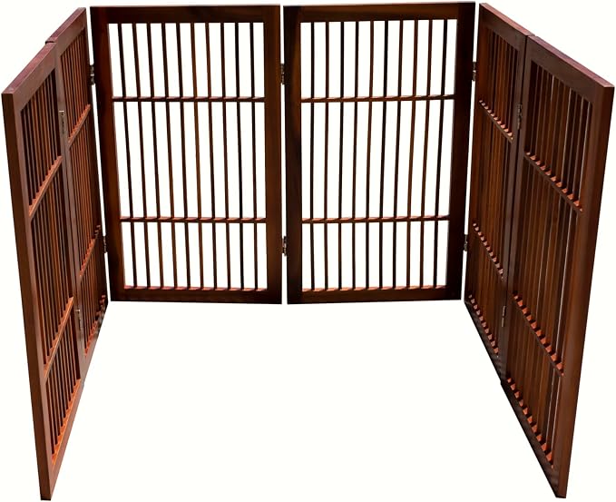 Urnporium Pet Dog Gate Freestanding, Strong Durable Folding Wooden Fence, Portable Acacia Hardwood Safety Barrier for Indoor & Outdoor Use (Brown Pet Gate, 6 Panel 30" Tall)
