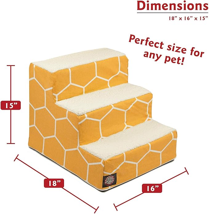 Majestic Pet 3 Step Portable Dog Stairs for Small Dogs to get on Bed Supports 250 lbs or Less – Dog Steps for High Bed with Machine Washable Cover –Pet Stairs for Cats Hexo Shapes Yellow