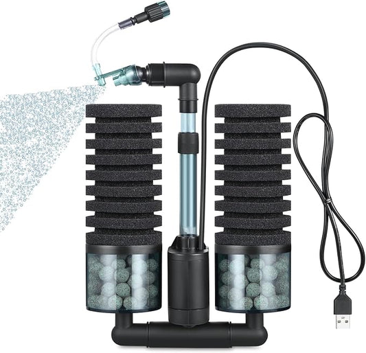 Aquarium Sponge Filter Bubbler with Ultra Quiet Water Pump and Ceramic Balls for Fish Shrimp Breeding Tank (Filter M(15-50 Gallon))