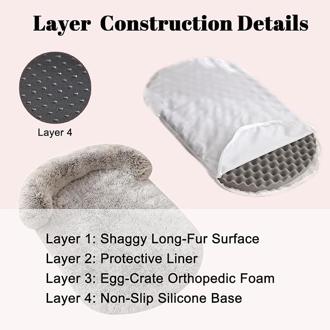 Orthopedic Dog Bed with Egg-Crate Base, Calming Dog & Cat Beds Long Plush Raised Edges, Spine Friendly Pet Sleeping Mat for Small Medium Dogs, Machine Washable (Oval, Marble Grey 26"x20")