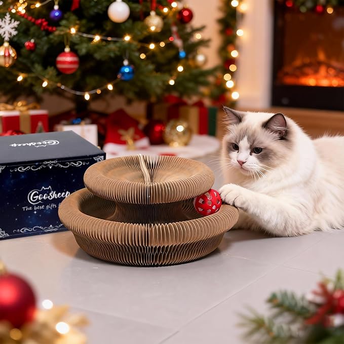 Goosheep 1 Pack Kitty Kurlz Interactive Cat Toys for Indoor Cats, Kitty Curls Magic Organ Cat Scratching Post, Cardboard Cat Scratcher Pad Ball Scratcher Board