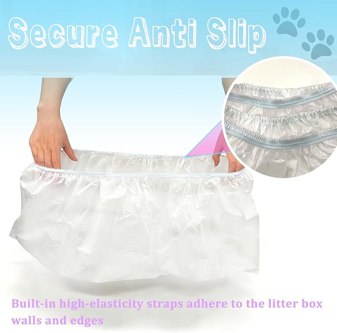 PurifyLogix Large Cat Litter Liners, Jumbo Drawstring Leakproof Bags for IRIS Cat Litter Boxes, Heavy Duty 2 MIL Tear-Resistant Extra Durable Disposable Bags for Most Cat Litter Pans, 42“ x 20”, 16PCS