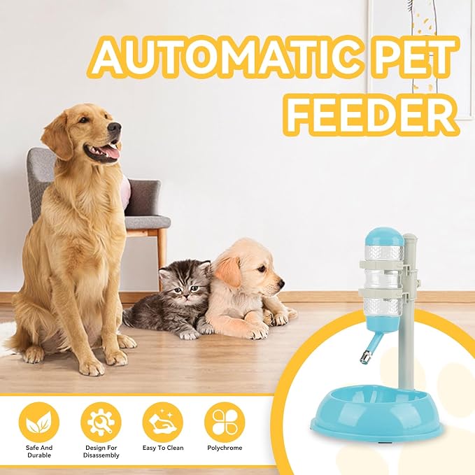 Dog Water Bottle Stand, Adjustable No Drip Portable Pet Water Bottle Standing Water Dispenser for Dog and Cat, 23.5 x 23.5 x 35cm (Blue)