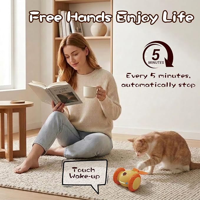 Puffluv Interactive Cat Toys, Automatic Moving Mouse Toy for Indoor Cats, Remote Control Cat Toys with LED Lights,Rechargeable Electric Kitten Toy USB Charging(Yellow)