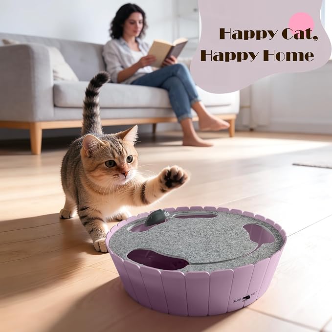 Pawaboo Interactive Cat Toy with Running Mouse, Electronic Motion Cat Toy Automatic Teaser for Indoor Cats, Pop and Play Hide Seek Cats Toys Hunting Mouse for Pet Kitten Play Fun Exercise, Purple