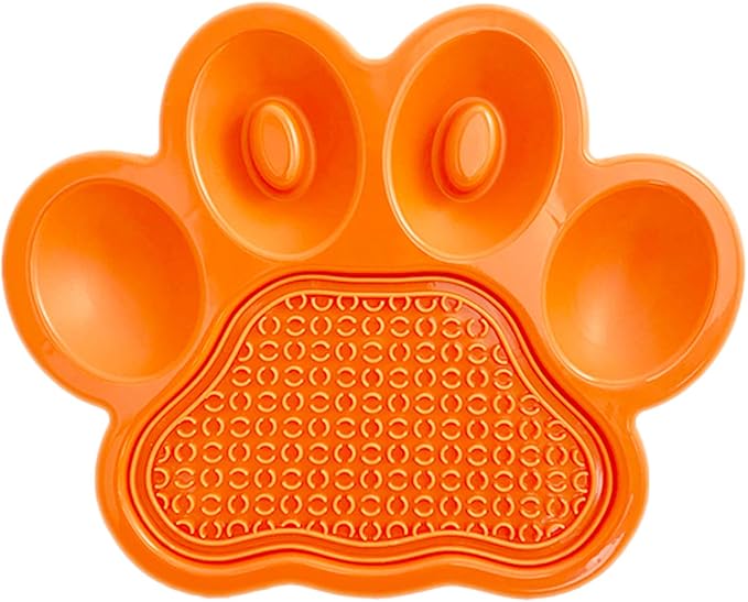 PetDreamHouse PAW 2-in-1 Slow Feeder Interactive Bowl and Removable Lick Mat Pad for Dogs, Puppies or Cats Plate Food Treats Controls Fast Eating Anti Bloating - Orange