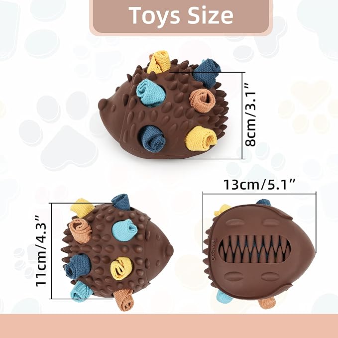 Dog Snuffle Hedgehog Ball Toy - Interactive Dog Chew Toy Puppy Treat Dispenser for Teething and Mental Stimulation, Suitable for Mental Development Pet Hidden Food Puzzle Toys (Brown)