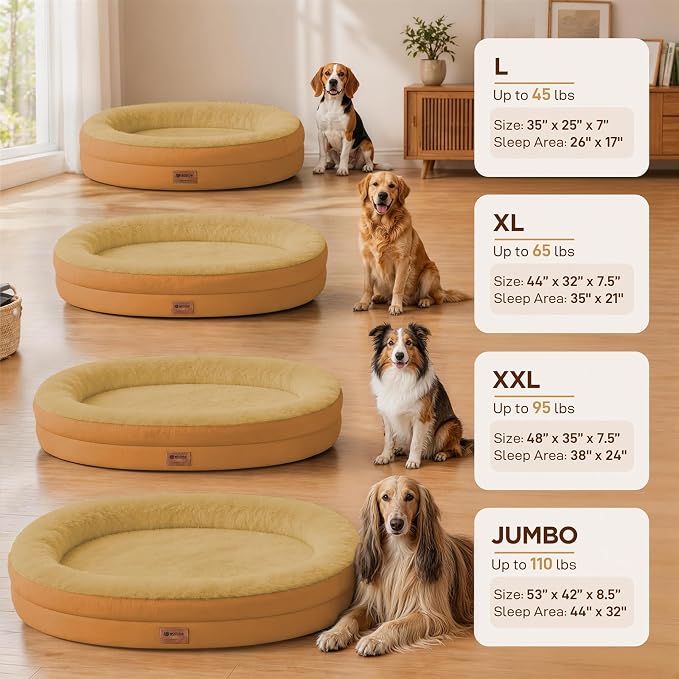 Orthopedic Dog Bed for Large Dogs, Waterproof Dog Bed for Large Size Dogs with Bolsters, Egg Crate Foam Sofa Bed with Washable Removable Cover & Non-Slip Bottom, Orange