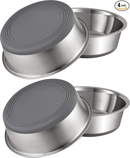 PEGGY11 Nonslip Stainless Steel Dog Bowls, 11.4 US Cup, 4 Count