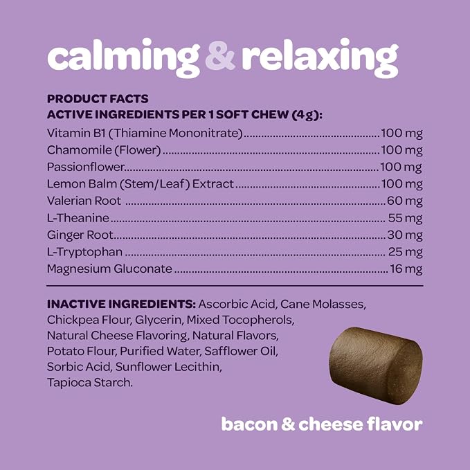 Calming Chews for Dogs | Herbal Dog Calming Chews for Anxiety from Normal and Occasional Stressors Including Separation Storms Grooming & Travel | NASC Certified & Made in the USA | 60 Count